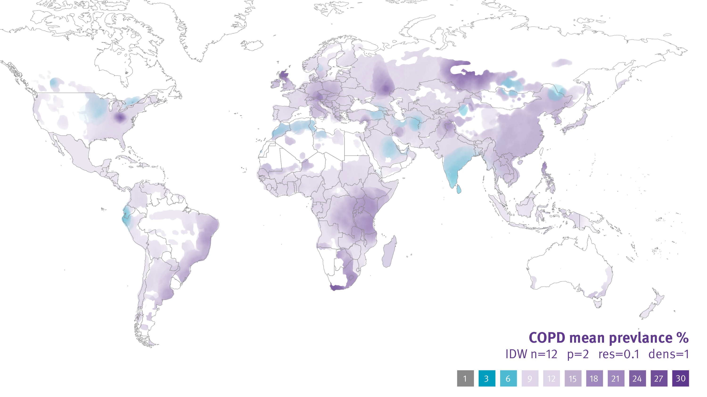 Map of COPD prevalence worldwide