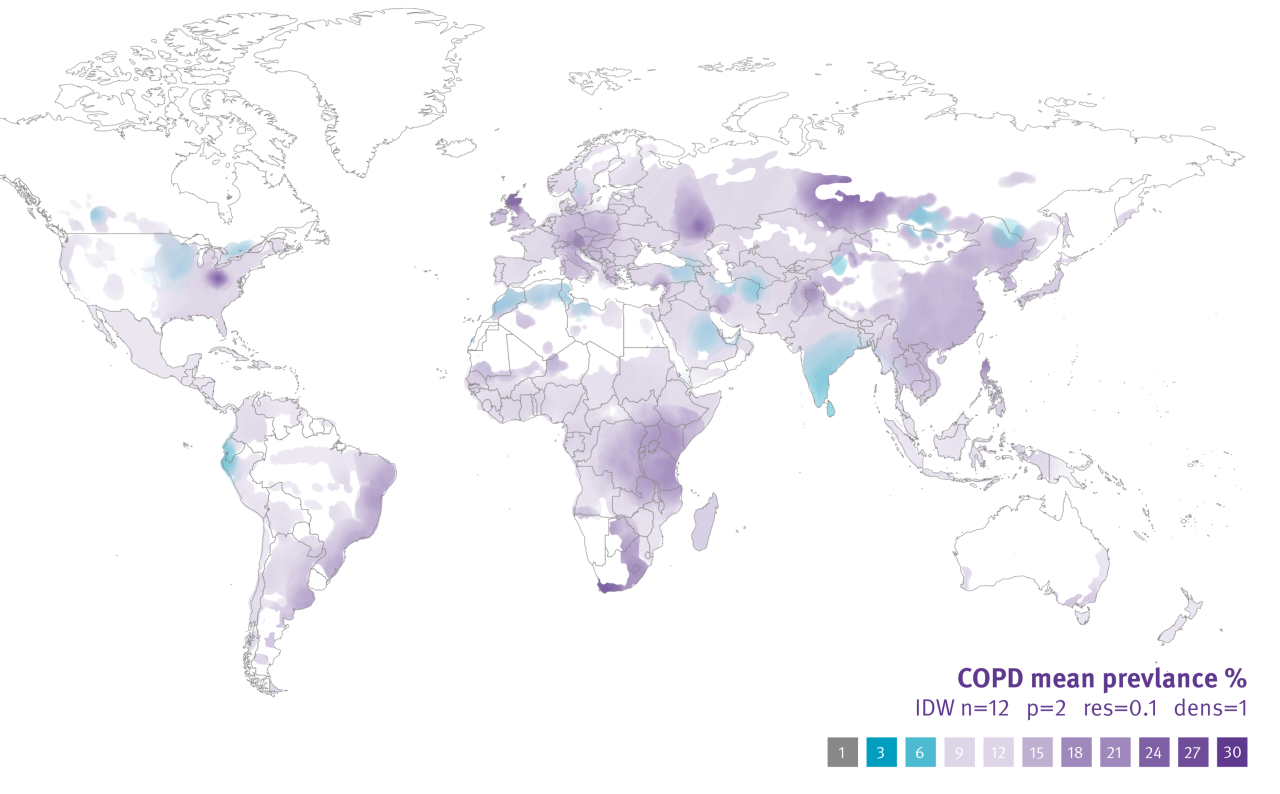 Map showing burden of COPD - NDD - ERS - European respiratory society - spirometry