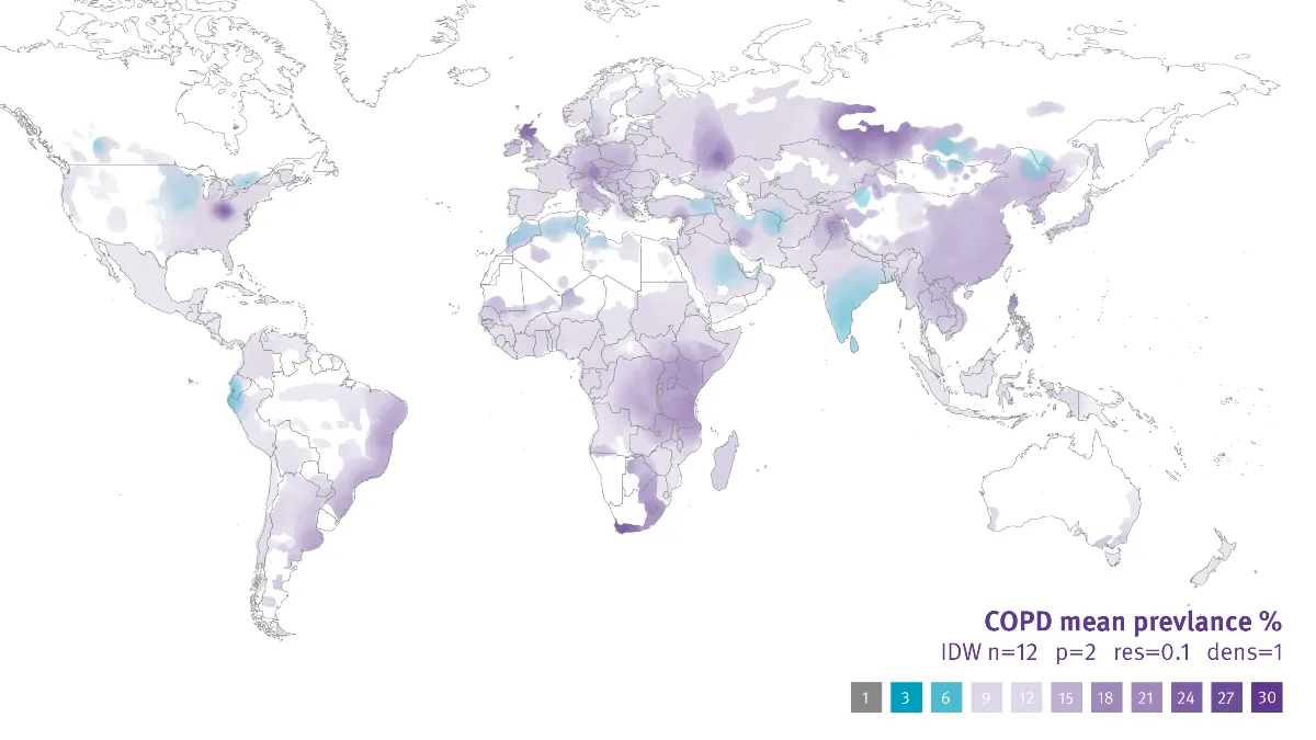 Map of COPD prevalence worldwide